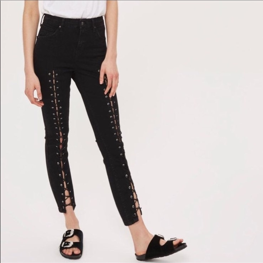 TopShop Petite front lace up jeans denim